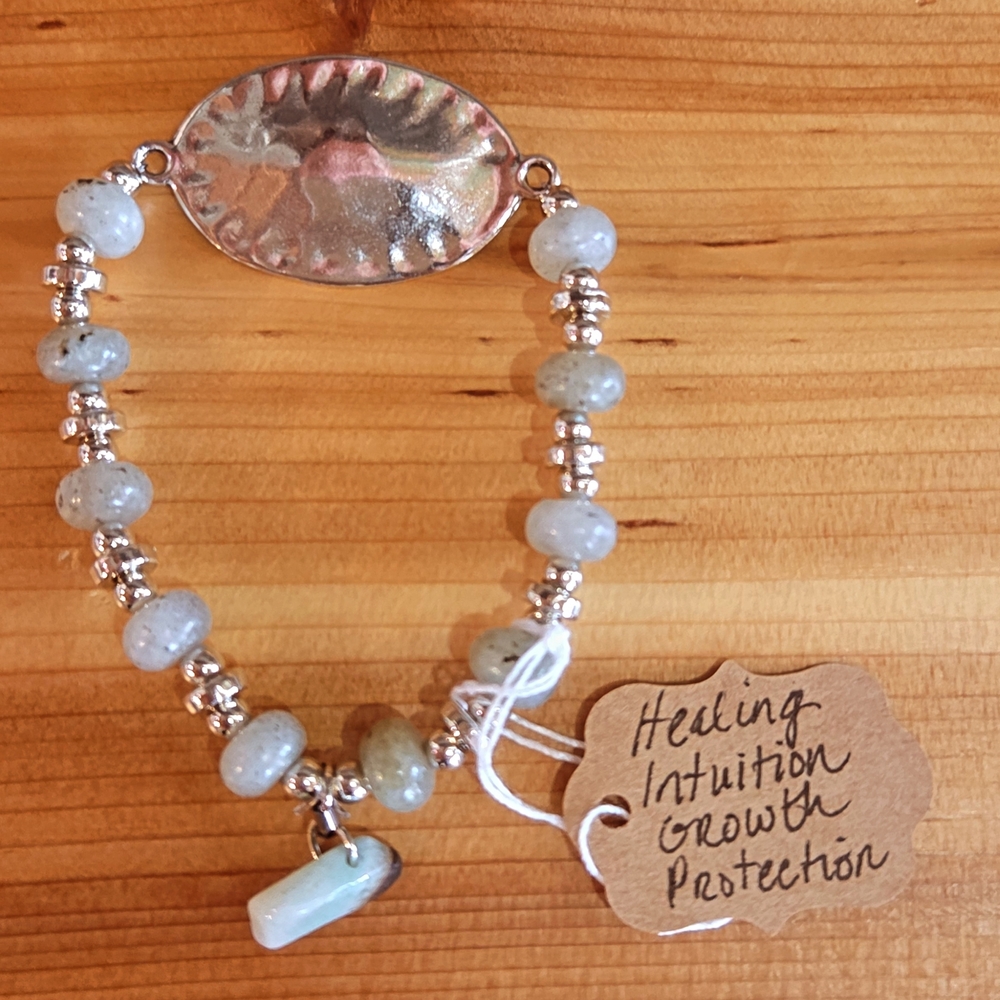 Silver-Blue Labradorite and Amazonite Beaded Bracelet